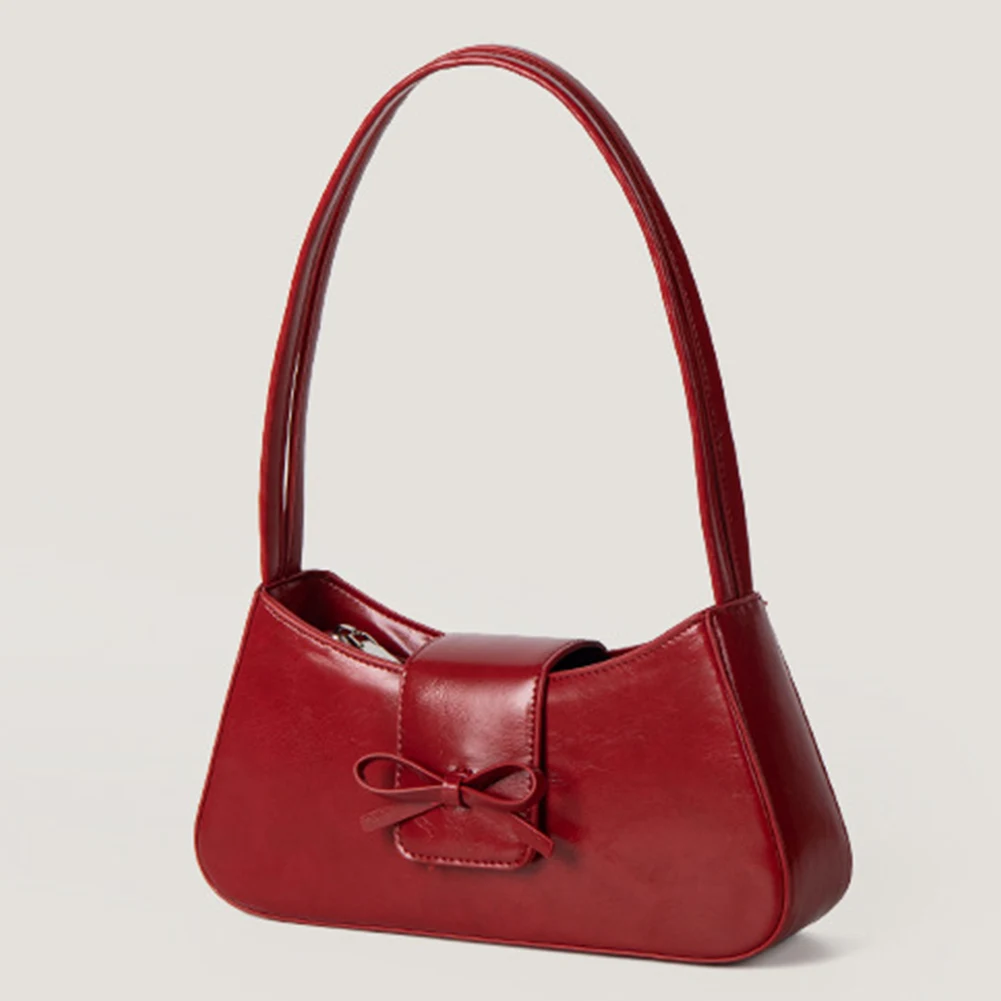 

Bow Shoulder Bag for Women Small PU Leather Underarm Bag Trendy Y2K Hobo Handbag Zipper Closure Clutch Everyday Purse
