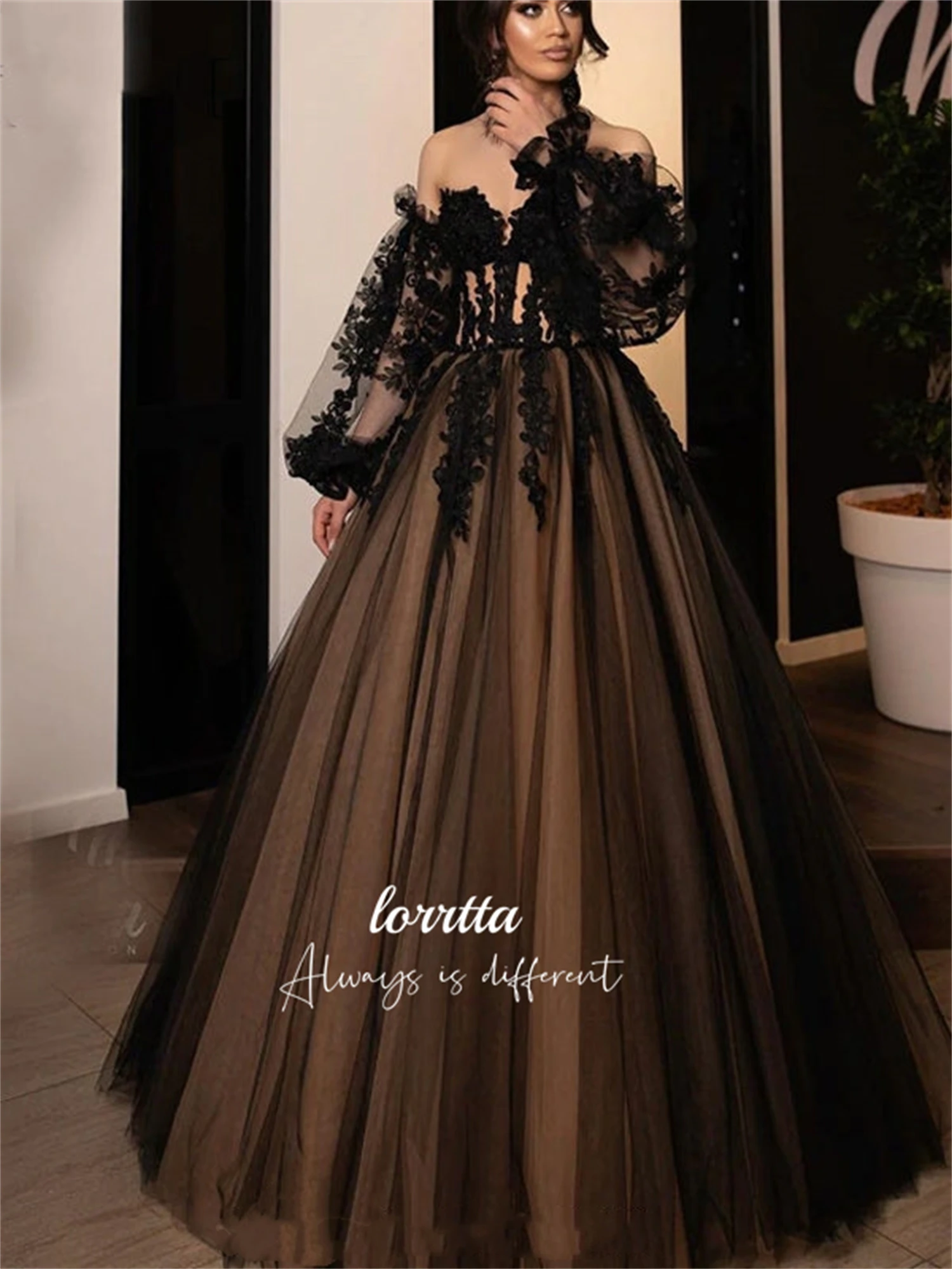 

Lorrtta Wedding Party Line A Black Long Sleeves Evening Dress for Special Occasions Prom Dreeses robe de soirée luxe Customized