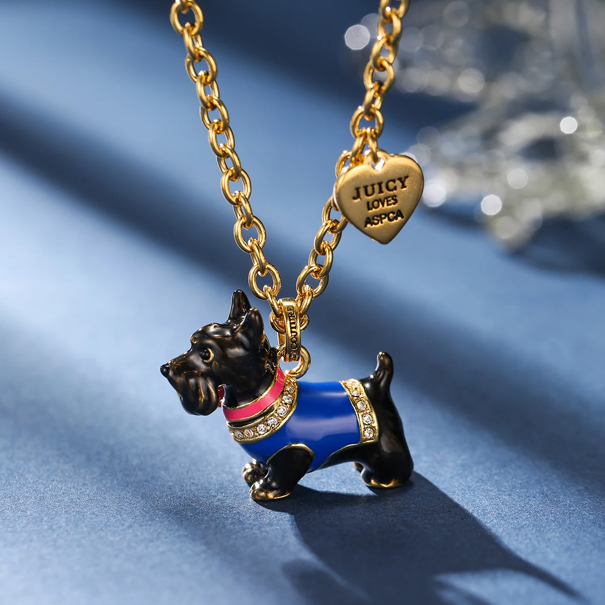 

1Pc Exquisite Enamel Schnauzer Puppy Pendant Design,Cute And Adorable Pet Necklace With Diamond-encrusted Bow,Halloween Gifts
