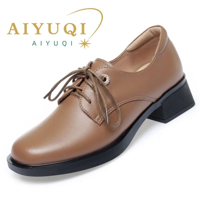 

AIYUQI Women's Fashion Shoes Lace Up 2025 Spring New Genuine Leather Women Dress Shoes Chunky Large Size Shoes For Ladies