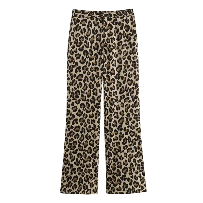 TRAF 2024 Woman Leopard Pants Y2k Animal Print High Waist Pants Women Vintage Casual Baggy Pants Summer Women\'s Trousers