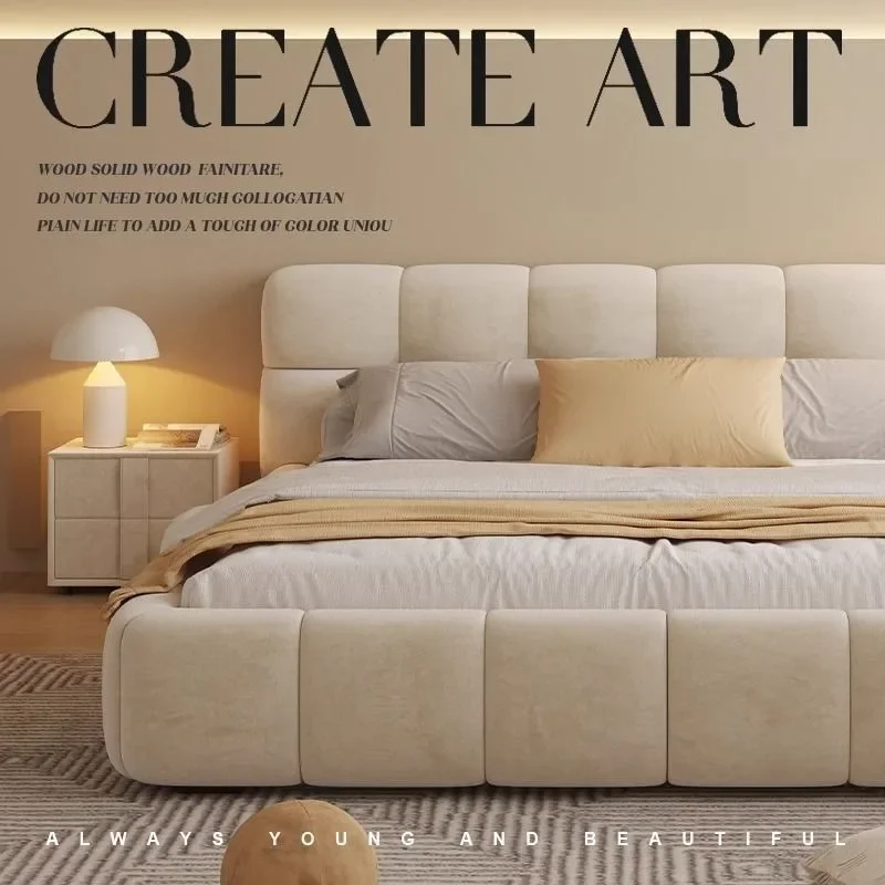 سرير فتاة المشاهير على الإنترنت خفيف فاخر وردي منتفخ كريمي على طراز الأميرة من القماش الناعم حقيبة سرير حديثة وبسيطة لغرفة النوم الرئيسية مزدوجة #4