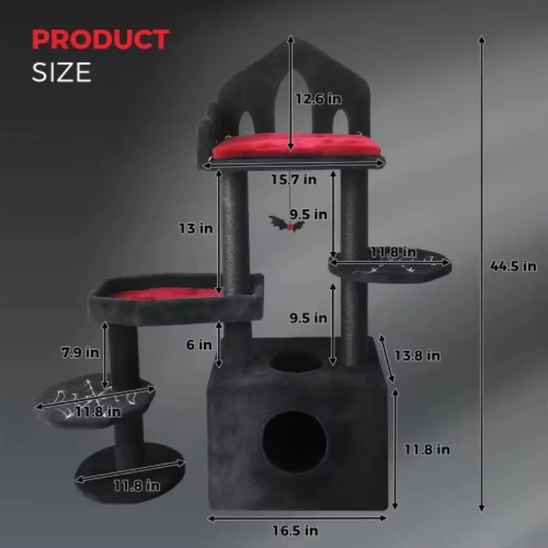 Wholesale Black Gothic Cat Tower Coffin Bed Condo Scratching Posts Spider Ball Multi-Level Furniture Halloween Cat Tree