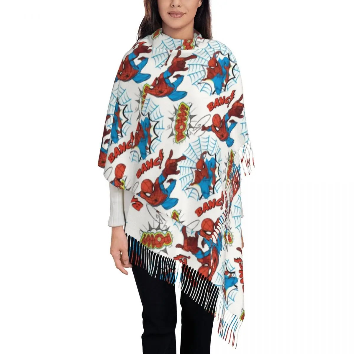 

Custom Tassel Scarf Women Soft Comic Animated Shawls Wraps Lady Winter Fall Scarves