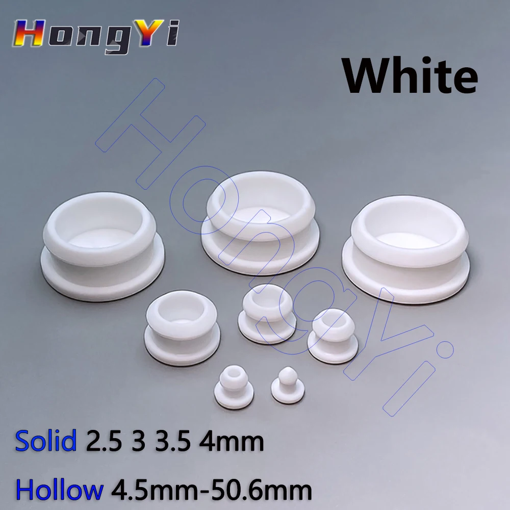 White Silicone Rubber Snap-on Hole Plug Blanking End Caps Seal Stopper,Solid 2.5 3 3.5 4mm,Hollow 4.5mm to 50.6mm