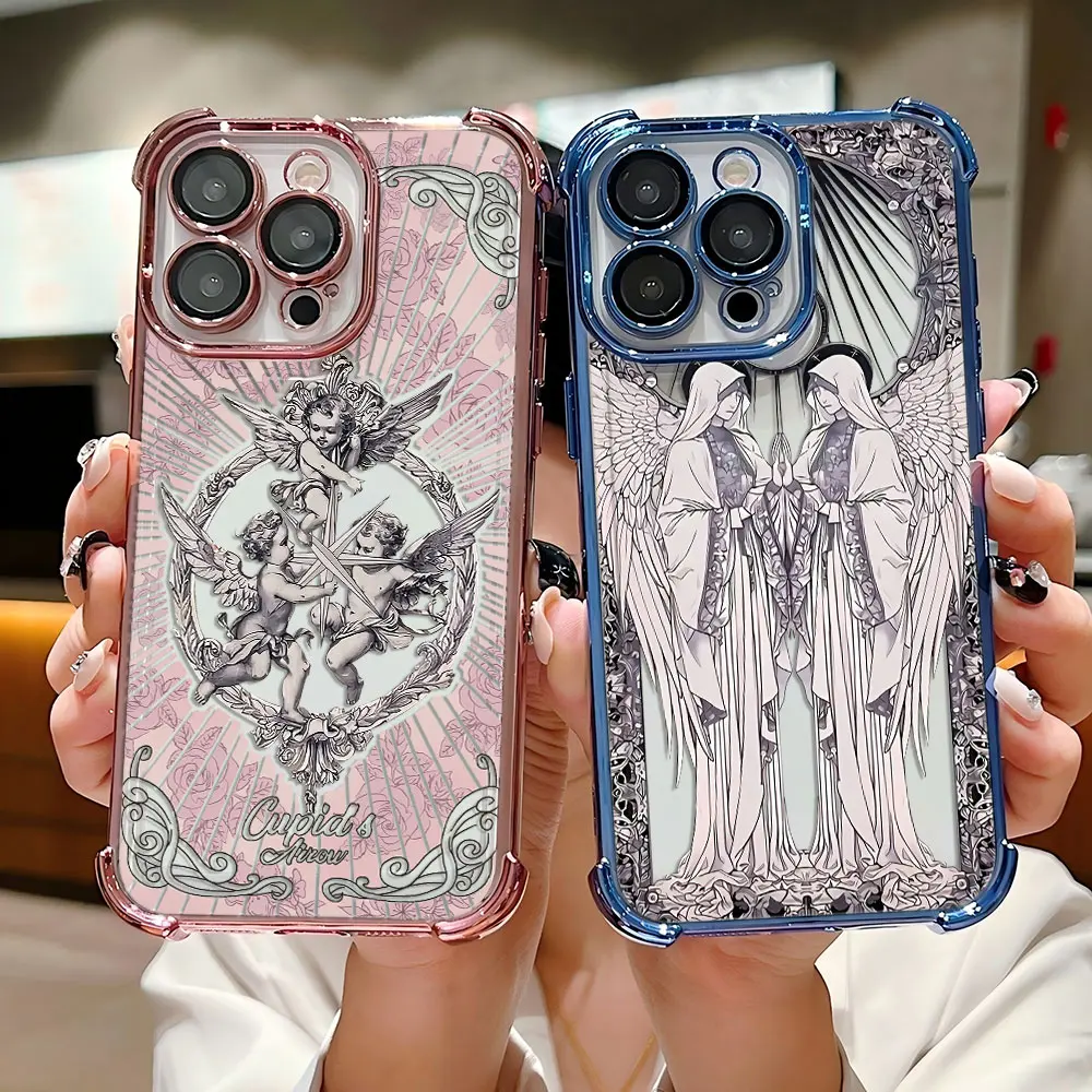 Middle Ages Retro Cupid Angel Plating Case For Samsung S25 S24 S23 S22 S21 S20 FE Note20 Plus 4G 5G Anti Fall Airbag Cover