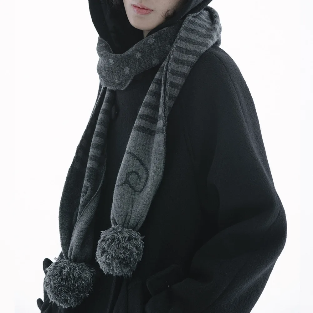 Winter Y2K Girls College Style Angel Wings Scarf Striped Polka Dot Japanese Retro Warm Scarf Versatile Sweater Coat Accessories