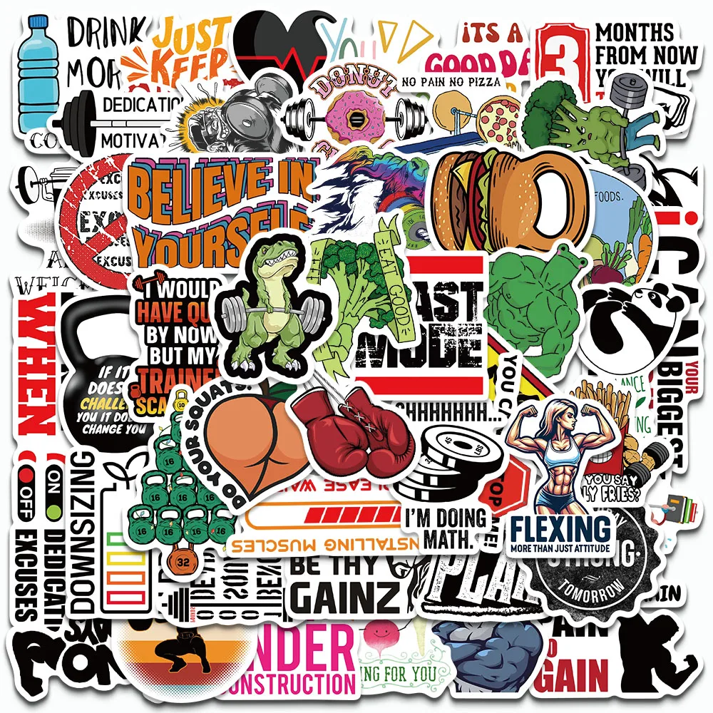 

50PCS Fitness Incentive Stickers Cartoon Graffiti Decals For Phone Skateboard Laptop Luggage Refrigerator Waterproof Stickers