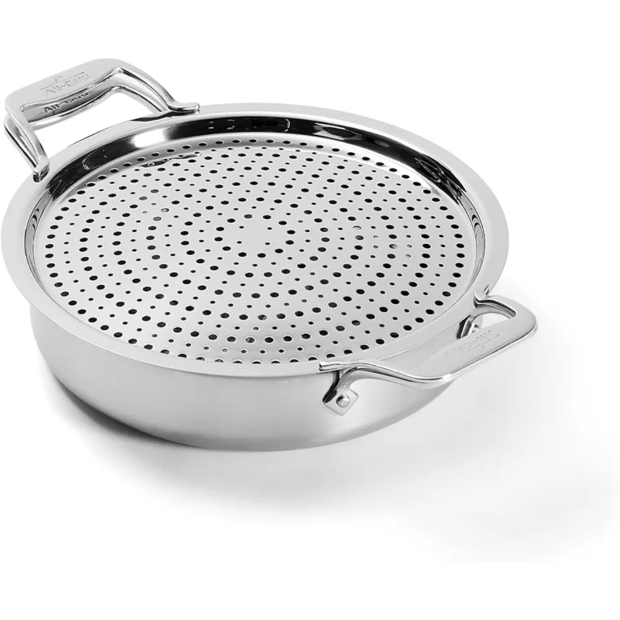 

D5 5Ply Brushed Stainless Steel Sauteuse with lid and Strain Splatter Guard 4Quart Induction Oven broiler safe up to 600F Cookw