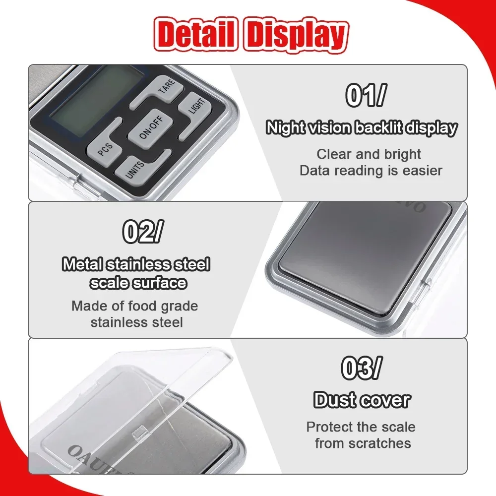 Mini Digital Scale High Accuracy Jewelry Weight Pocket Scales 100/200/300/500g 0.01g/0.1g LCD Display Electronic Kitchen Scale