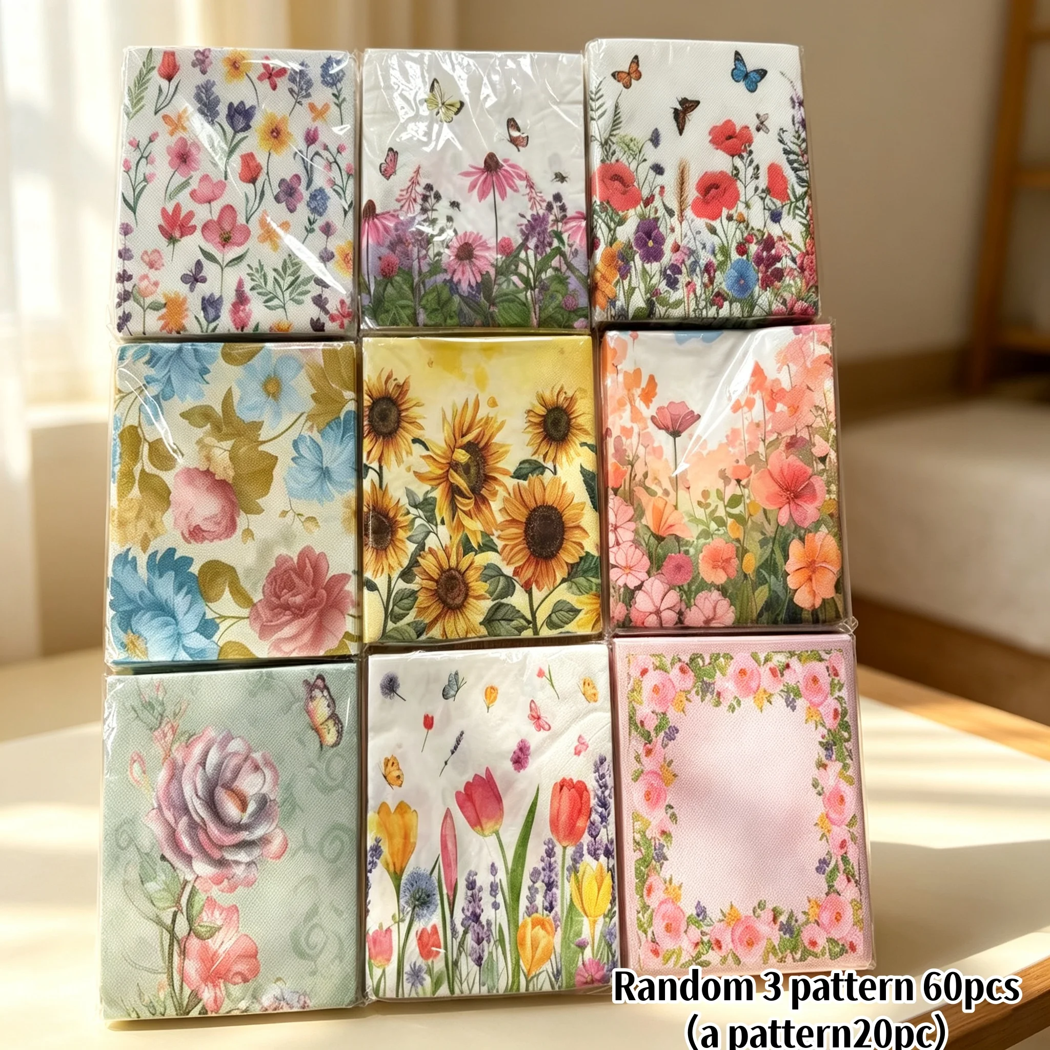 Serviettes en papier vintage à motifs floraux, 20/60 pièces, élégantes serviettes à découper avec des fleurs et des papillons pour mariage, anniversaire, fête, décoration de table à thé