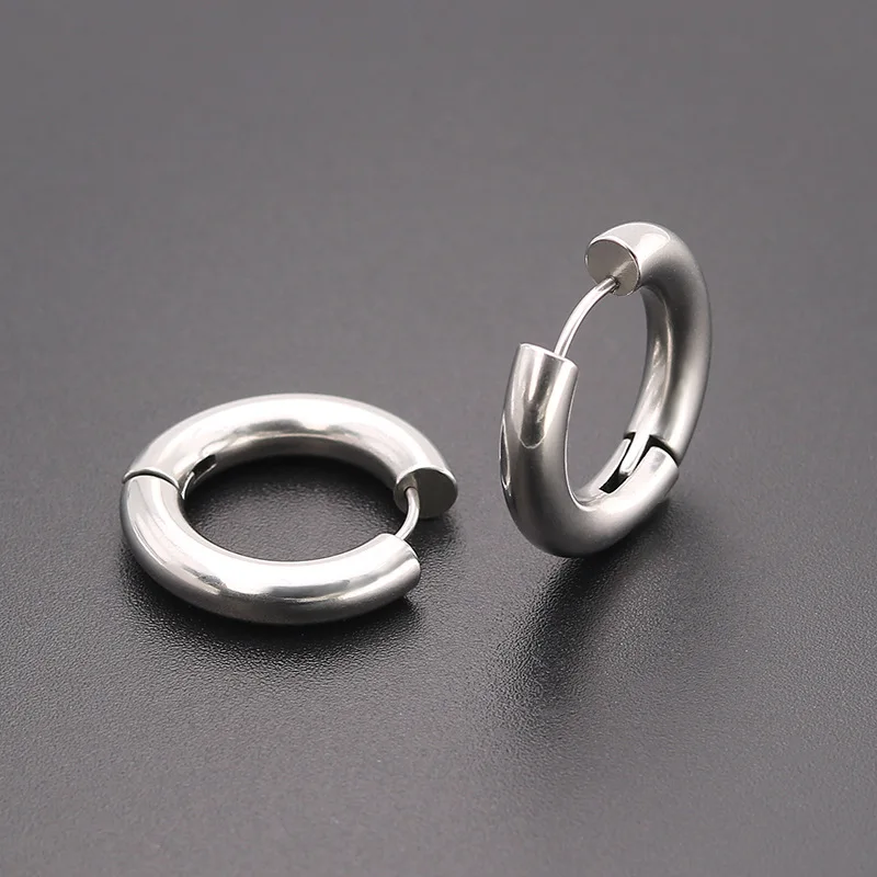 Men\' s Earrings Stainless Steel Chunky Hoop Earrings For Man Round Circle Ear Hoops Punk Hip Hop Jewelry Couple Accessories