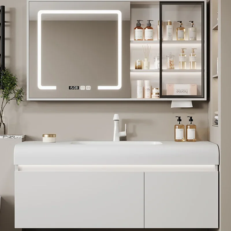 Luxury Wash Basin Bathroom Cabinets Fillet Corner Home Furniture Extraction Hole Bathroom Cabinets Sanitation Miroir De Salle