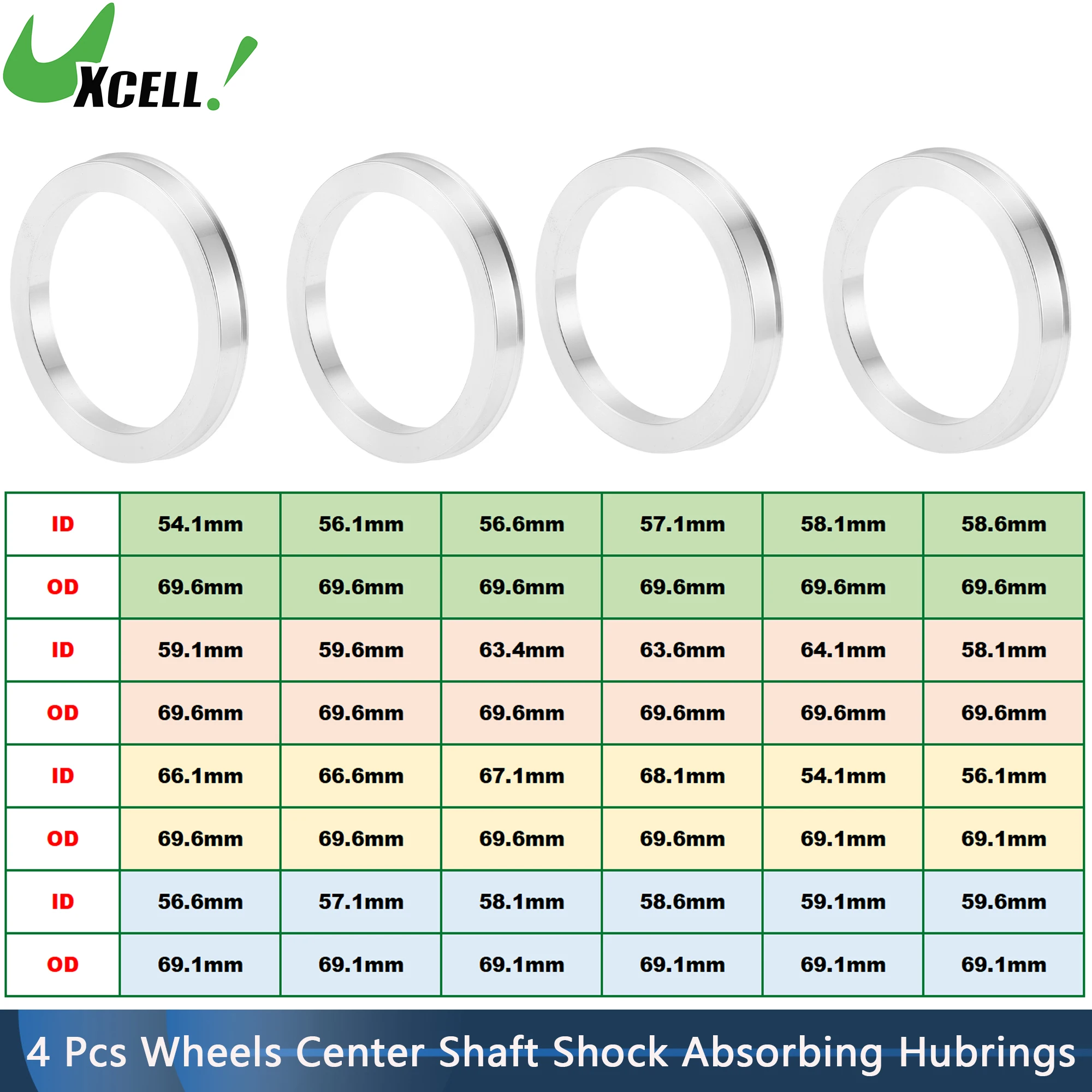 UXCELL Car Wheel Hub Centric Rings OD 69.1mm 69.6mm to ID 54.1/58.6/59.6/63.6/67.1mm Wheels Center Shaft Shock Hubrings