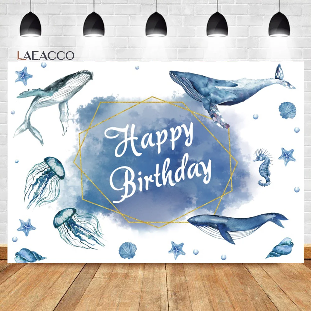 

Laeacco 3D Underwater World Photography Backdrop Aquarium Blue Coral Under Sea Dolphin Kids Adult Birthday Customized Background