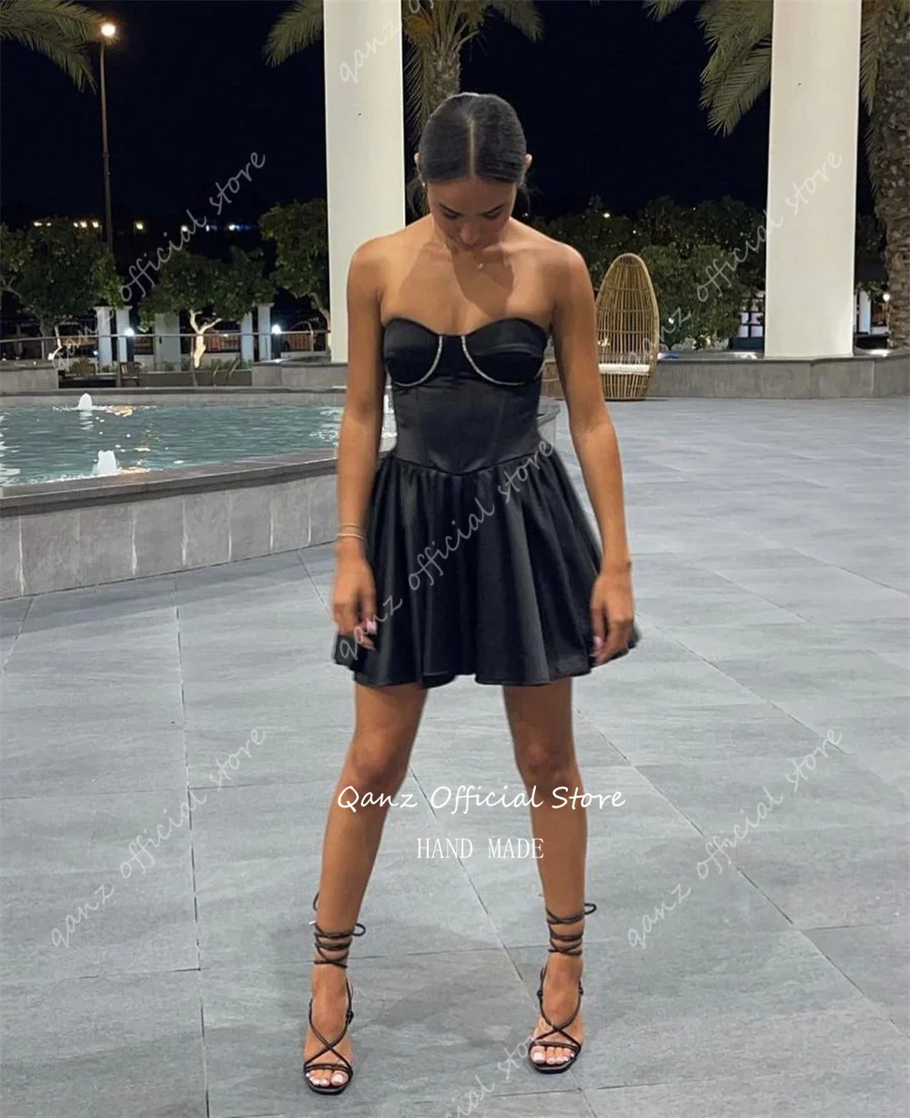 Qanz Short Homecoming Dresses Strapless Mini Sexy Black Graduation Dress Corset Back Vestidos De Graduación Customized