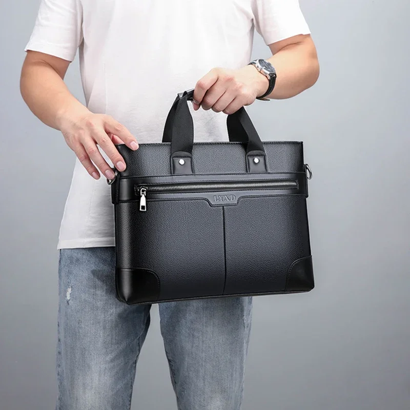 

New PU Leather Briefcase for Man A4 Documents Designer Executive Handbag Laptop 14 Shoulder Business Messenger Tote Bag Husband