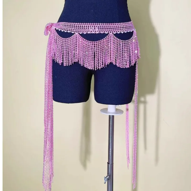 Dostosowane kostiumy do tańca brzucha Net Diamond Tassel Hollow Waist Chain Rozmiar 12 Duży diamentowy pas do tańca brzucha Ręcznik biodrowy
