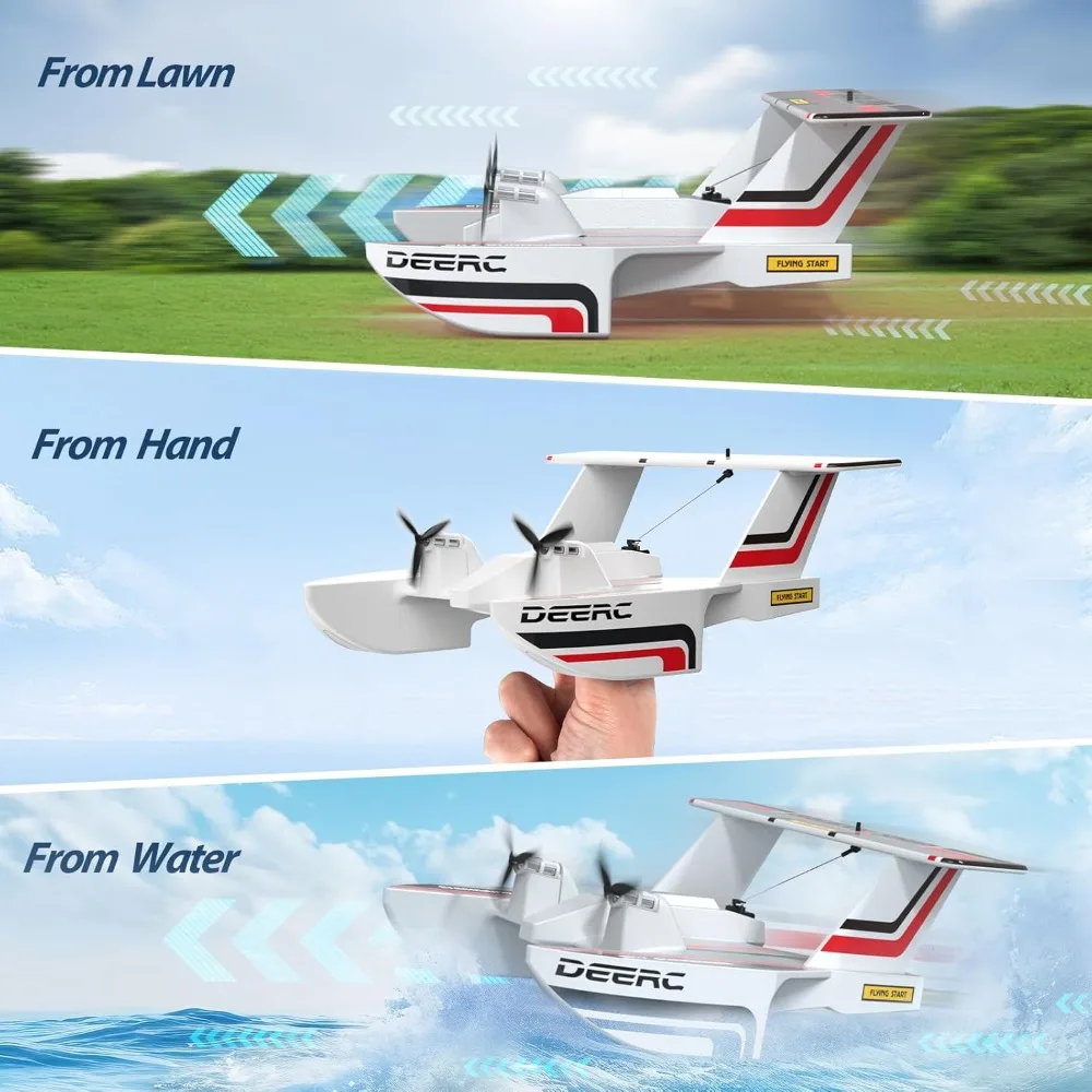 Avión RC anfibio triple phiano de 3 canales con baterías duales y tecnología de 2,4 GHz para aventuras acuáticas, terrestres y aéreas