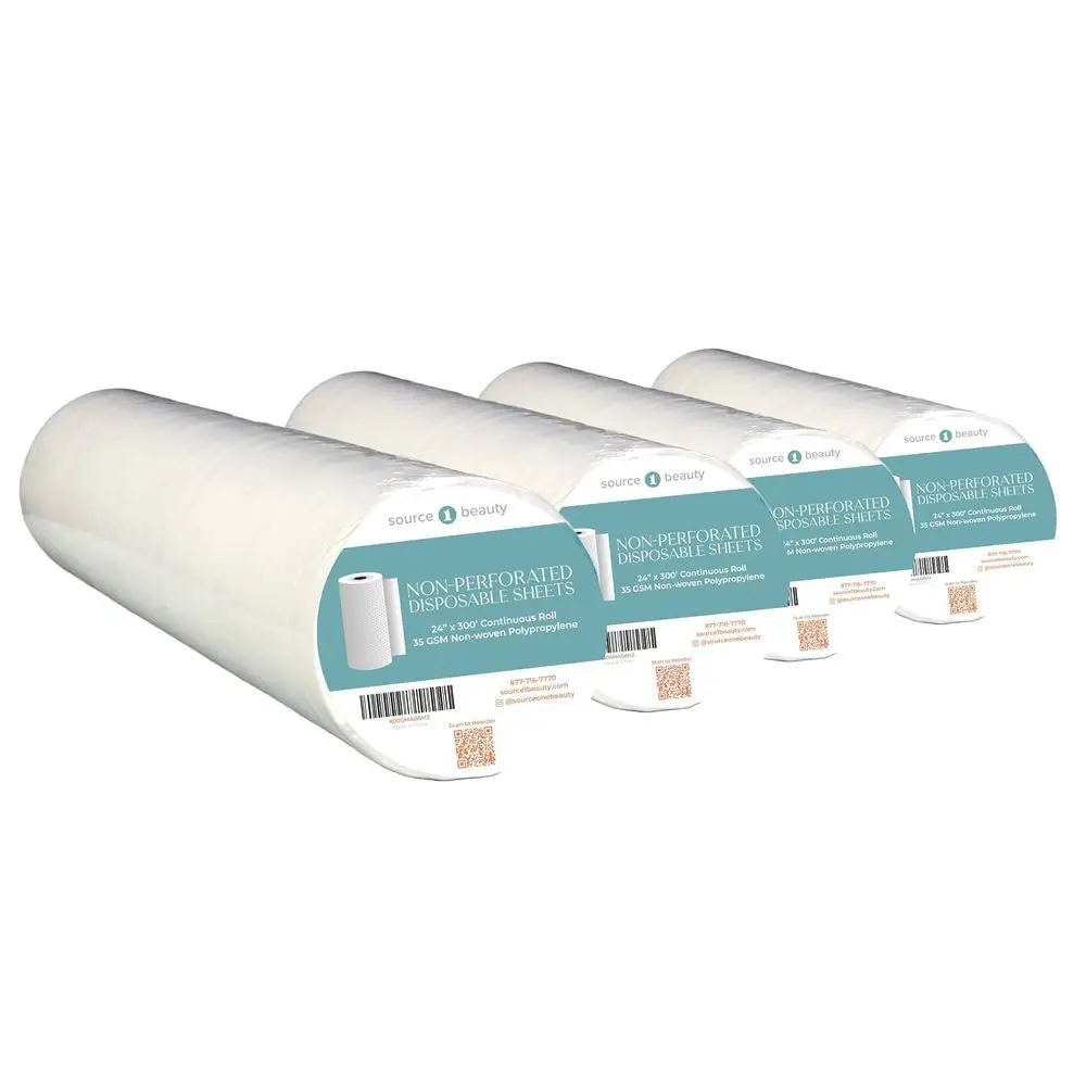 Disposable Continuous Bed Cover Roll or Massage and Spa Tables, 24 x 300 t, 35 GSM Non Woven, Non Perorated, 4 Roll Pack