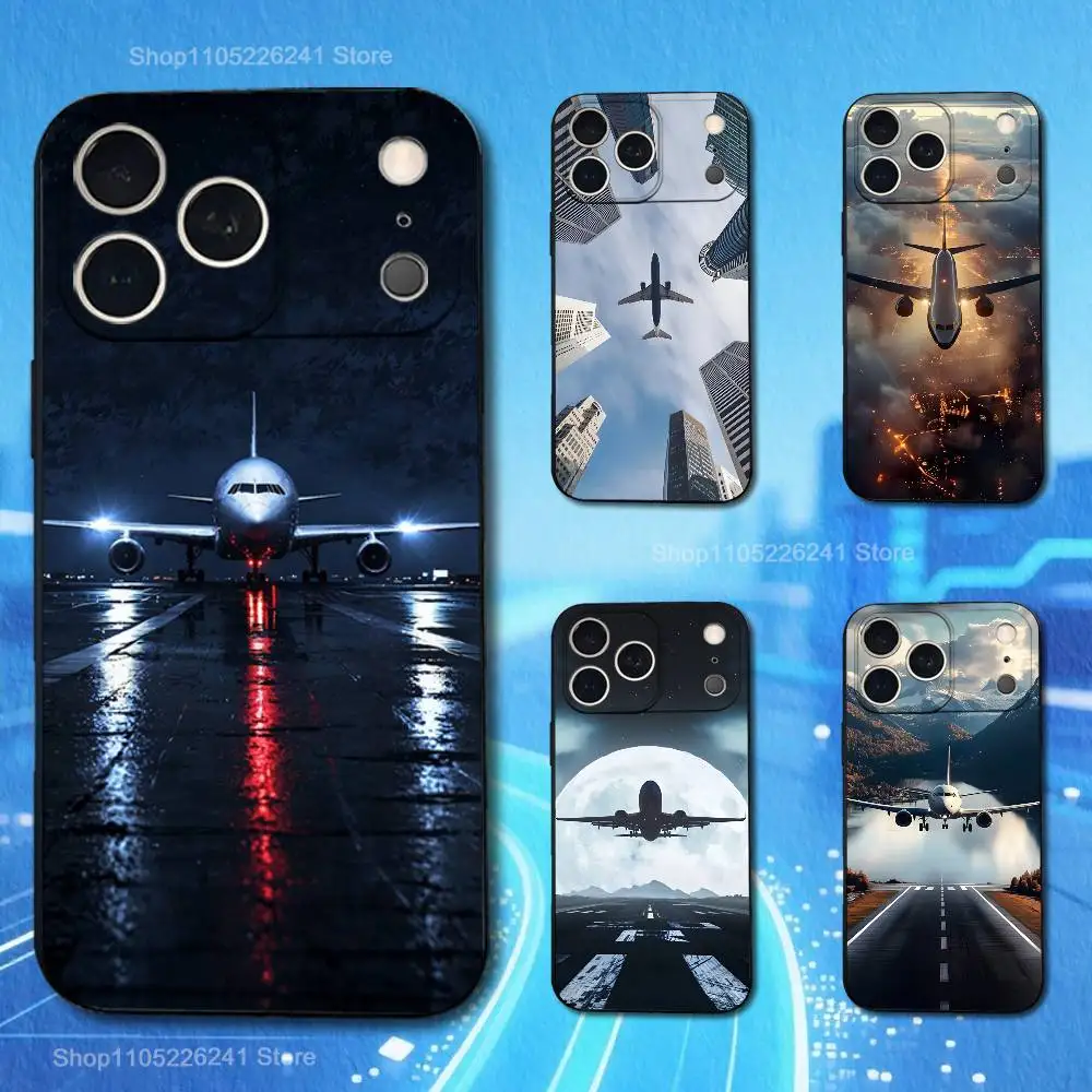 

Aviation Airplane Art Phone Case For iPhone 17,16,15,14,13,12,11,Plus,Pro Max,XS,X,XR,SE,Mini,8,7,Soft Silicone Black