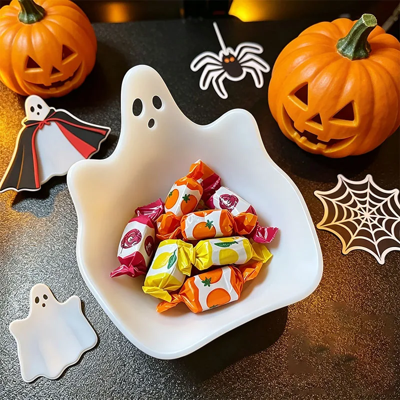 3D Printed Ghost-Shaped Candy Storage Tray Halloween Party Snack Decoration Small Tray