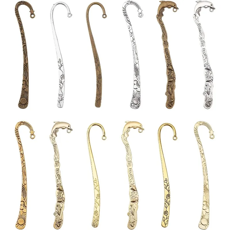 12 szt. Zakładki do książek z haczykami metalowa zakładka spinka do włosów hak w stylu Vintage klips do zakładek do rzemiosła tworzenia biżuterii Charms
