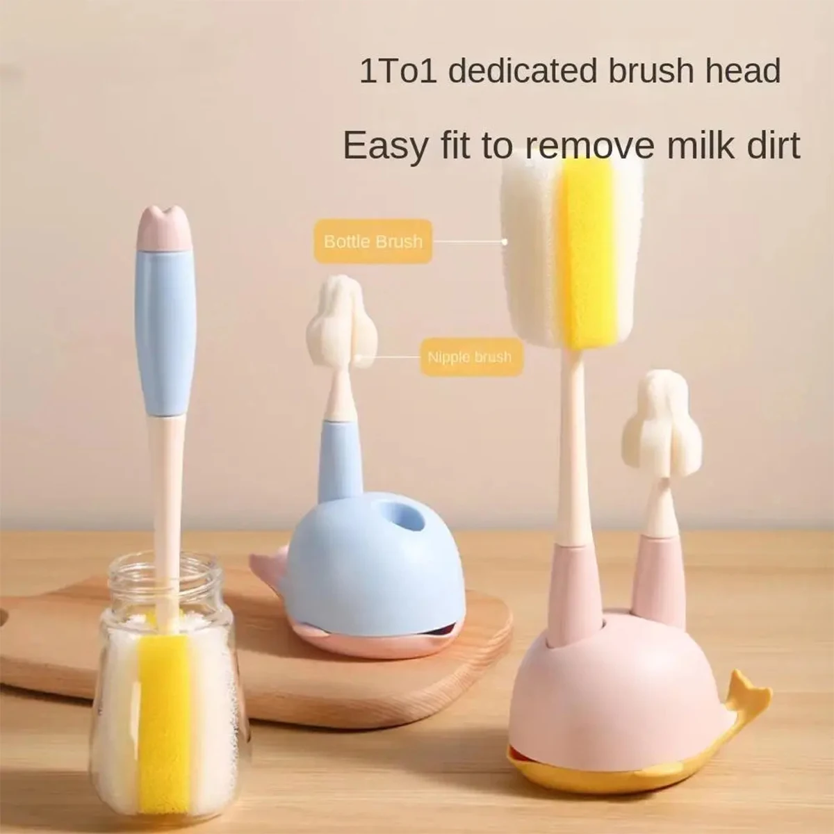 Silicone Bottle Cleaning Brush Baby Pacifier Straw Scrubber 360 Degree Glass Cup Washing Clean Brush Kitchen Cleaning Tool Set