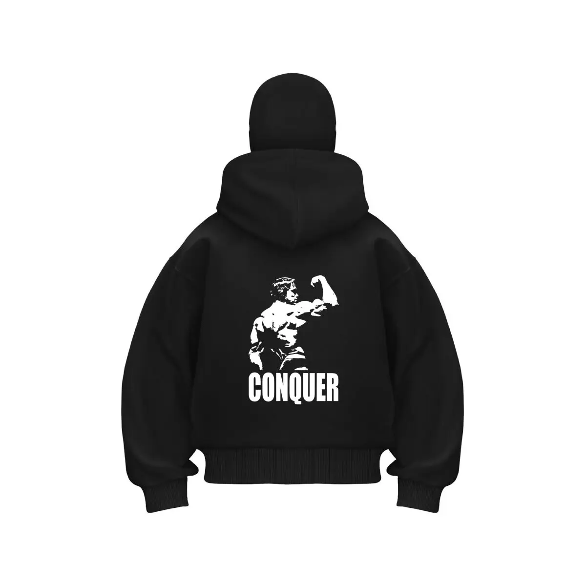 

CONQUER с мускулистым рисунком, жирный текст, художественная Балаклава, мужская толстовка на молнии, зимняя теплая уличная повседневная толстовка