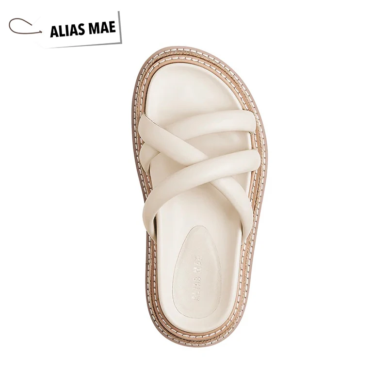 ALIAS MAE Summer Hand-crafted Classic Height-up Simple Casual Two-tone Thick Sole Women's Slippers