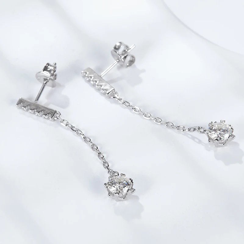 S925 Silver Plated 18K Platinum Round Moissanite Drill Earrings Tassel Smart Earrings 0.5ct * 2