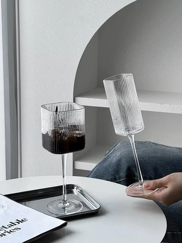 Square Vertical Stripe Leadless Glass Champagne Goblet Red Wine & Cocktail Liqueur Glass for Household Parties And Bars