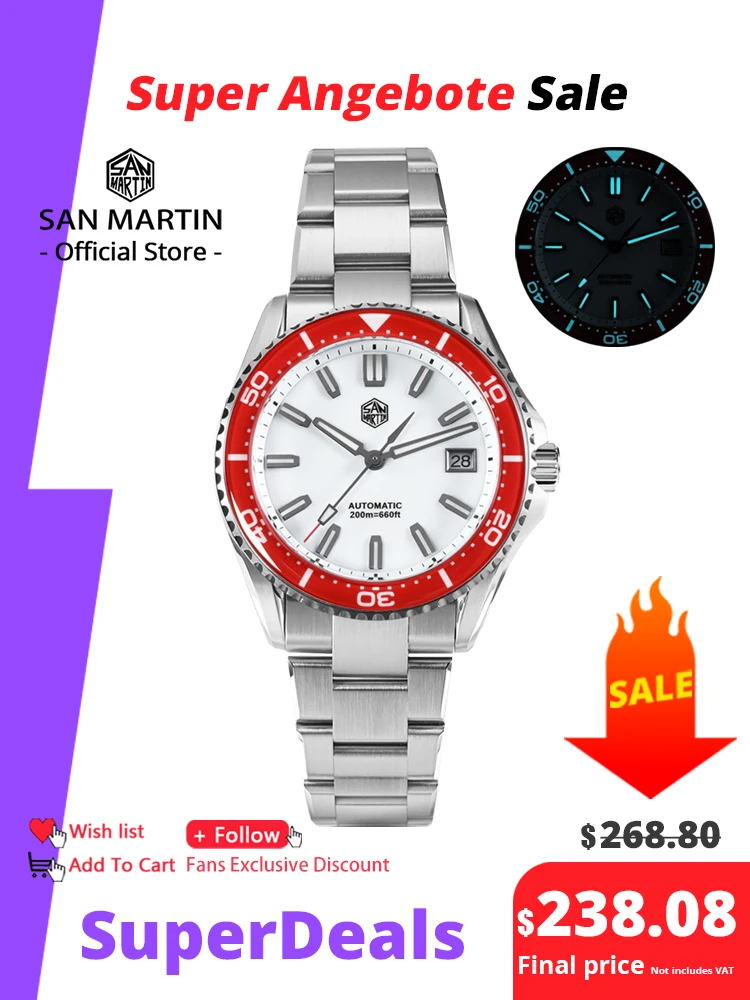 San Martin 2025 New Enamel Dial Full Luminous 39mm Dive Watch Luxury Men Watch NH35 Automatic Mechanical Waterproof 200m SN0129