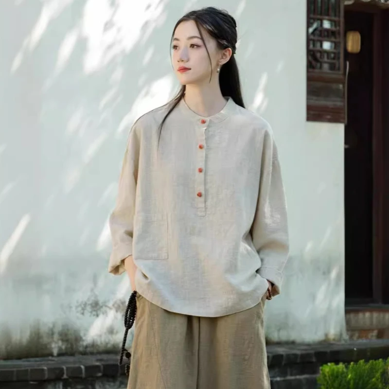 

Autumn Casual Comfortable Robe Cotton-Linen Women's Wear New Arrival Skin-Friendly Linen Top Women's Adult Cotton-Linen Shirt