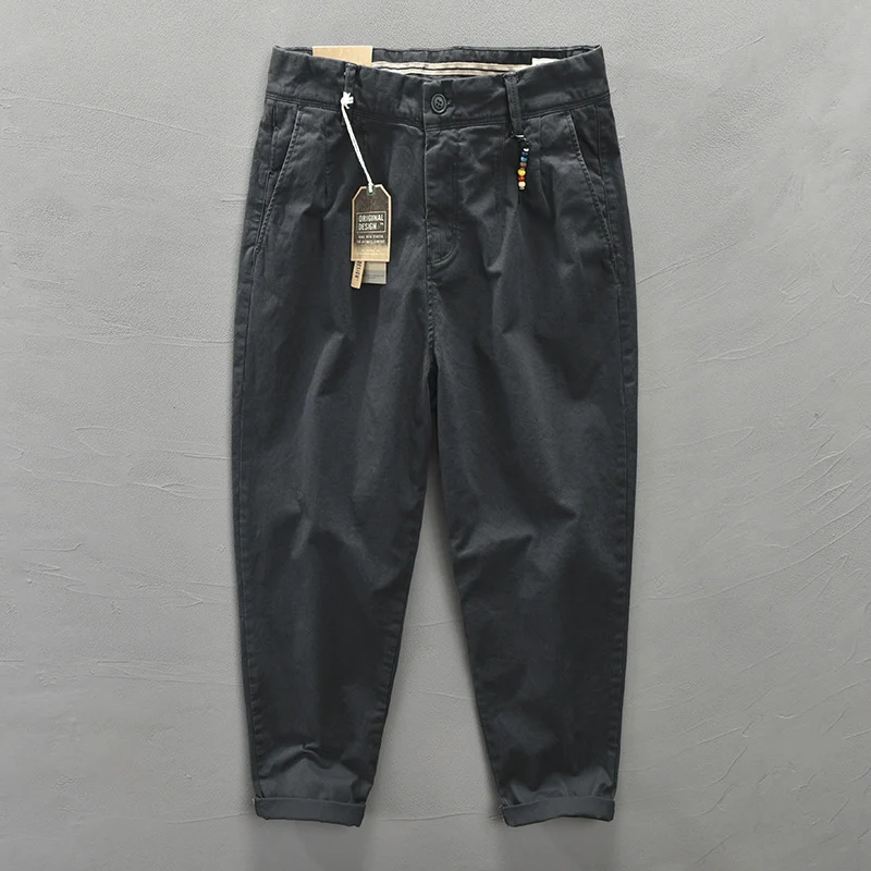 

IT INS Men's Workwear Pants Loose Wide Leg Harlan Thi Cotton Khaki Casual Trousers Faionable Retro American Sle