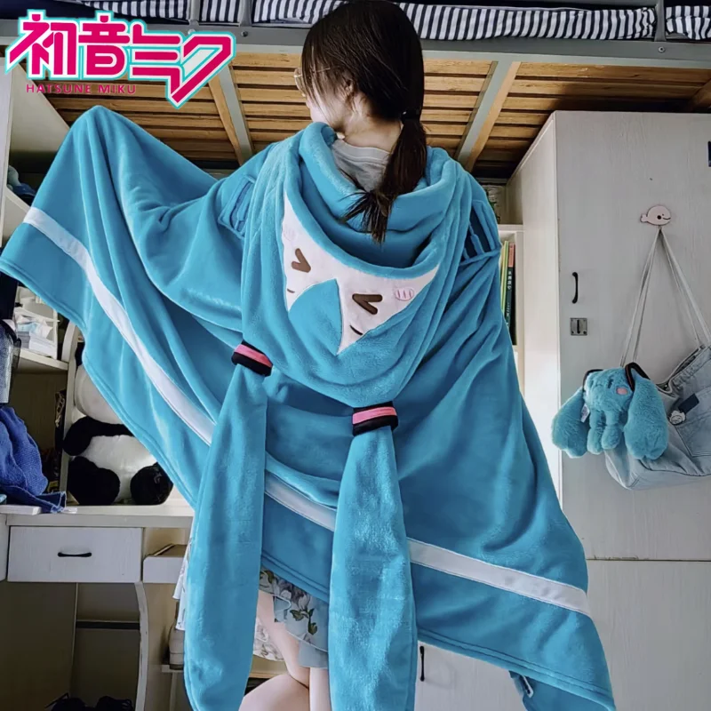 New Original Anime Hatsune Miku Kawaii Figure Flannel Hooded Blanket Keep Warm Shawl Pillow Model Girls Christmas Gifts