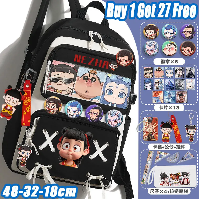 

Nezha Demon boy noisy sea backpack Anime two-dimensional backpack Nylon material ridge protection large-capacity school backpack