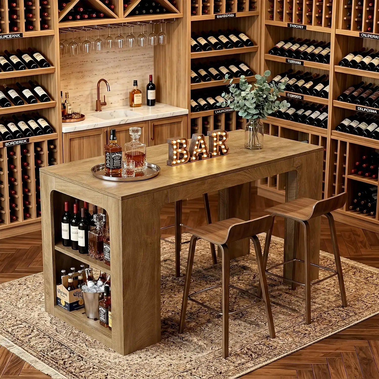 63'' Bar Table with Storage Rectangular Counter Height Pub Table, Customized