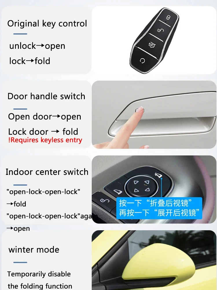 For BYD Seagull Auto Intelligent Automatic Car Electric Rearview Side Mirror Folding System Kit Modules