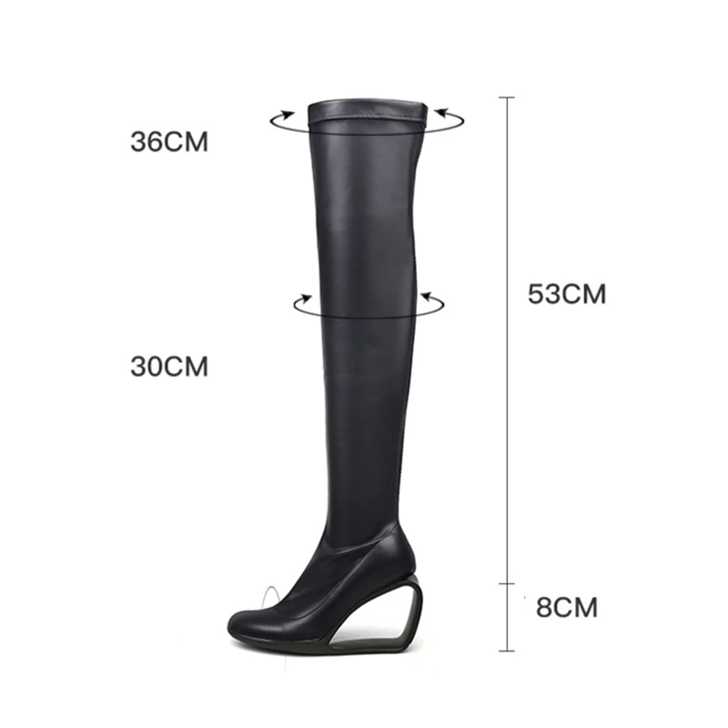 Fashion new pure color 8cm high hollow out heel round toe autumn winter concise stretch women over the knee boots HL455 MUYISEXI