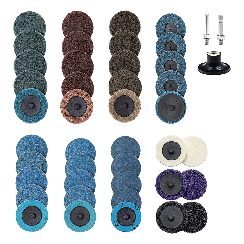 

44-Piece Roll Lock 2 Inch Sanding Disc Set, Finishing Disc, Quick Change Disc With 1/4 Inch Stand