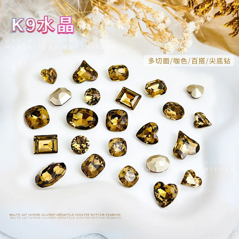 5 pièces ongles strass breloques jaune café ongles diamant bijoux Merad ambre marron diamant d'ongle de forme spéciale