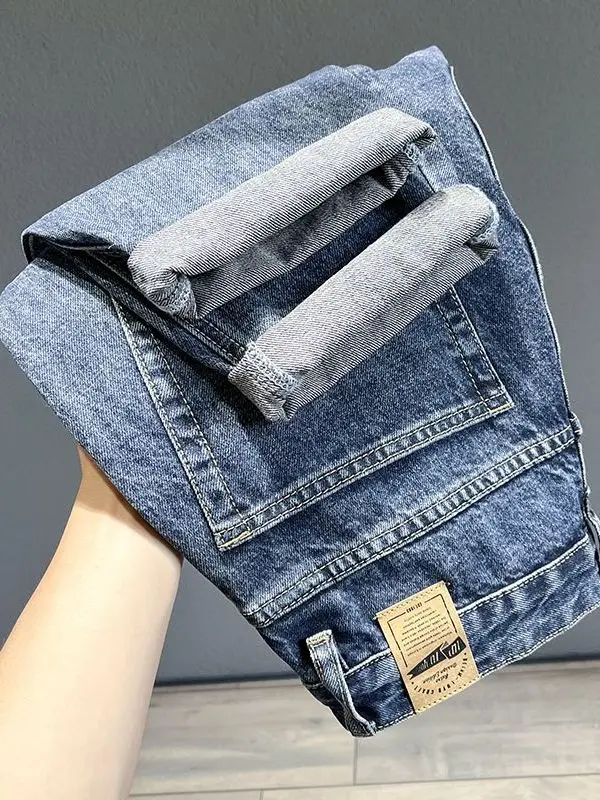 

Retro Waed Versatile Men's Jeans Straight Leg Light Blue Casual Haome Long Pants Spring Autumn New Sle Cotton Elastic ...