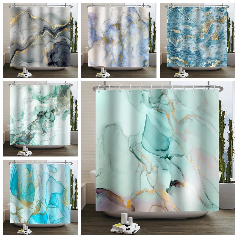 Morden Art Shower Curtain Abstract Marble Ink Texture Waterproof Colorful Bath Curtains Home Bathroom Decor Curtain With Hook