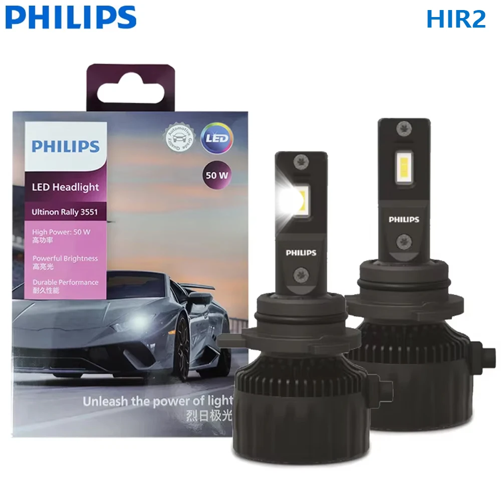 

Philips Ultinon Rally 3551 HIR2 9012 Автомобильные светодиодные лампы 100 Вт 9000LM Высокая мощность 6500K Ярко-белые дневные ходовые огни 11012U3551X2
