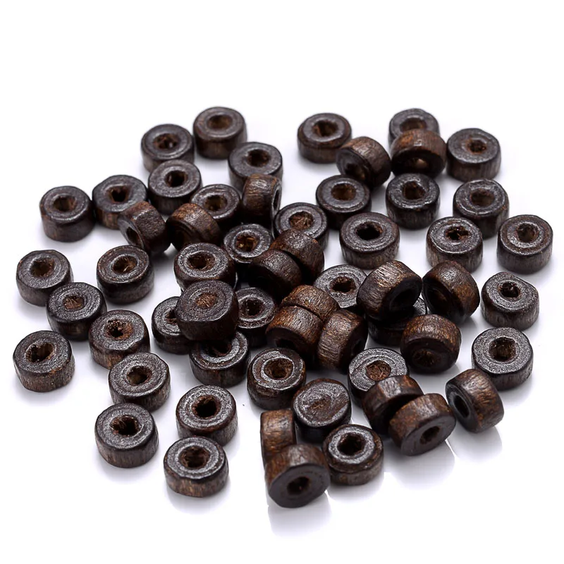 200pcs/Lot 3x6mm Natural Wood Loose Beads Vintage Round Big Hole Wooden Spacer DIY Jewelry Bracelet Findings Crafts Accessories