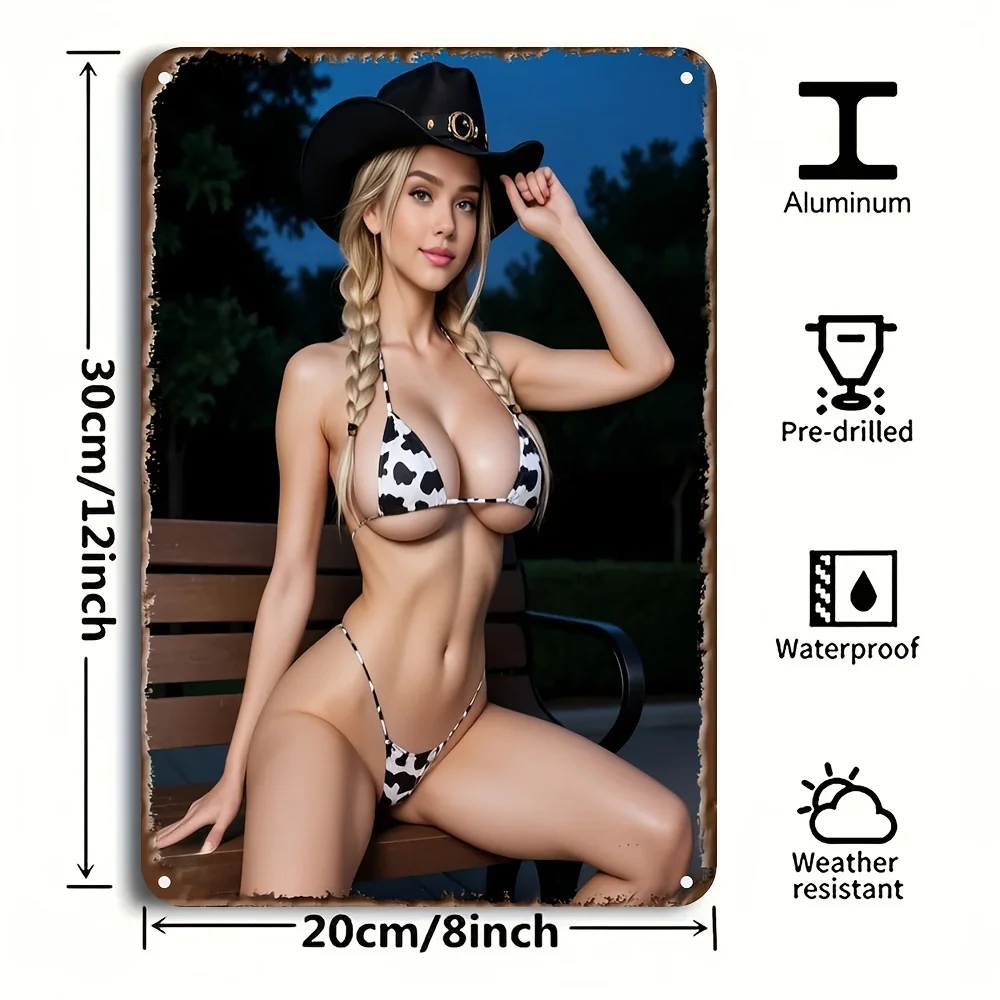 Chic Cowgirl in Sexy Lingerie,Bikini Aluminum Wall Art - Durable, Weather-Resistant Metal Sign for Home, Garden, Studio, or B