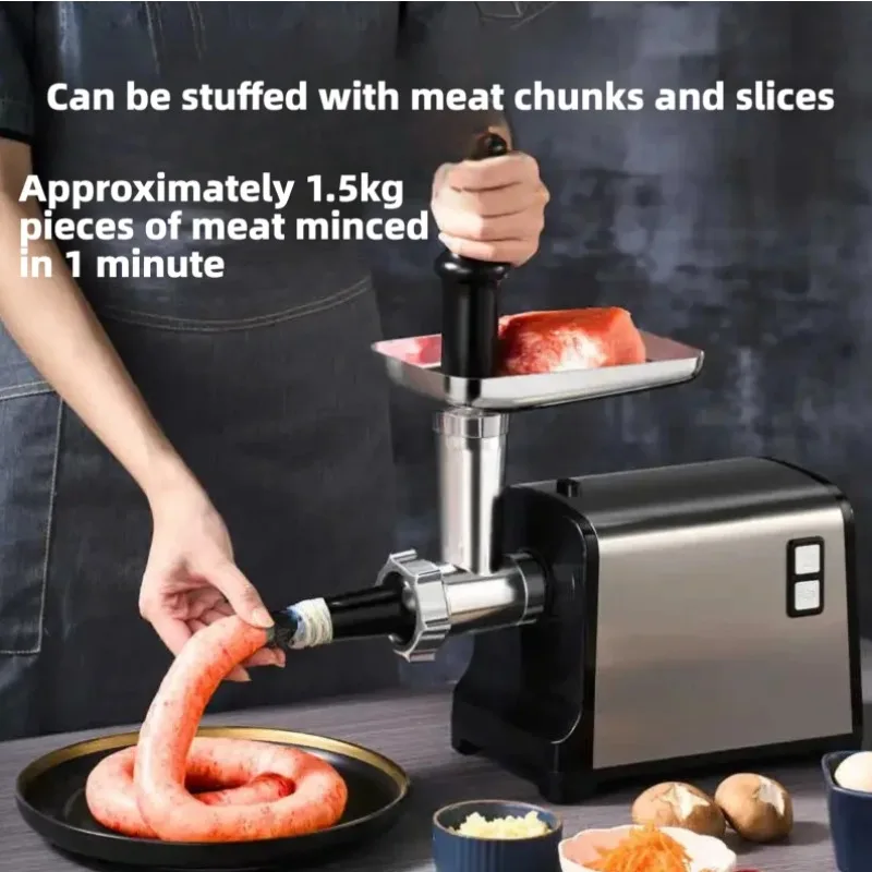 High Efficiency Electric Meat Grinder Stainless Steel Multifunctional Household Kitchen Appliance Sausage Stuffer Food Slicer