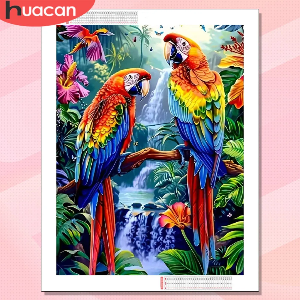 HUACAN Diamond Painting New Parrot Animal Unique Gift Rhinestones Waterfall Bird Mosaic Kits Home Bedroom Wall Artwork