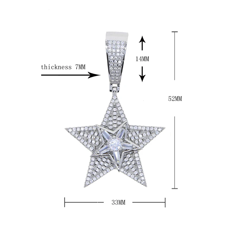 Rotatable Five Point Star Pendants Iced Out Bling Cubic Zirconia Multi Layers Spinning Charm Necklace Hip Hop Cool Jewelry